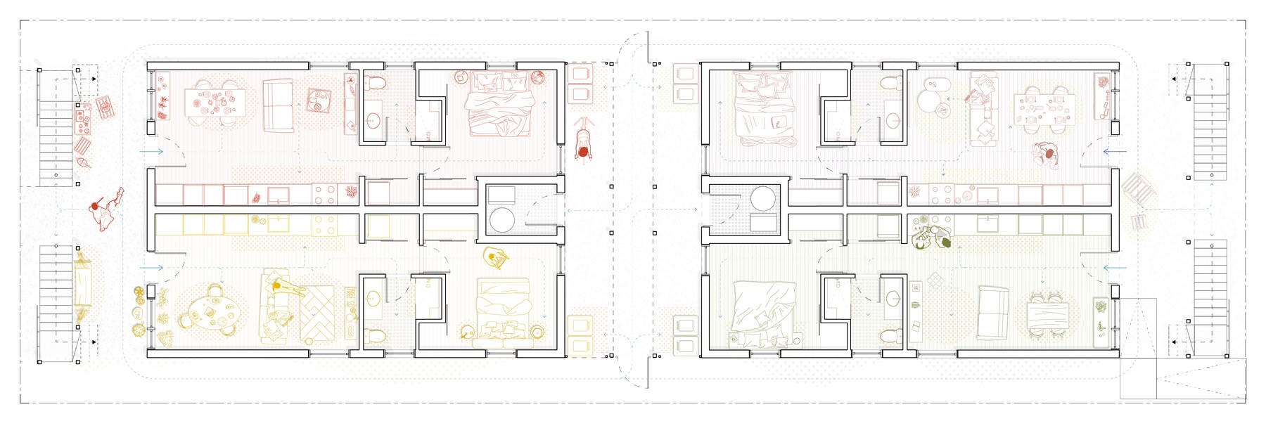 Colour floor plan of the one-bedroom home.